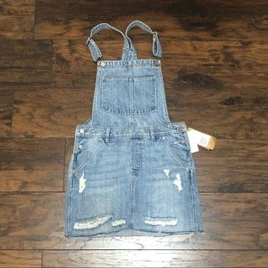 Distressed Denim Skirt Overalls